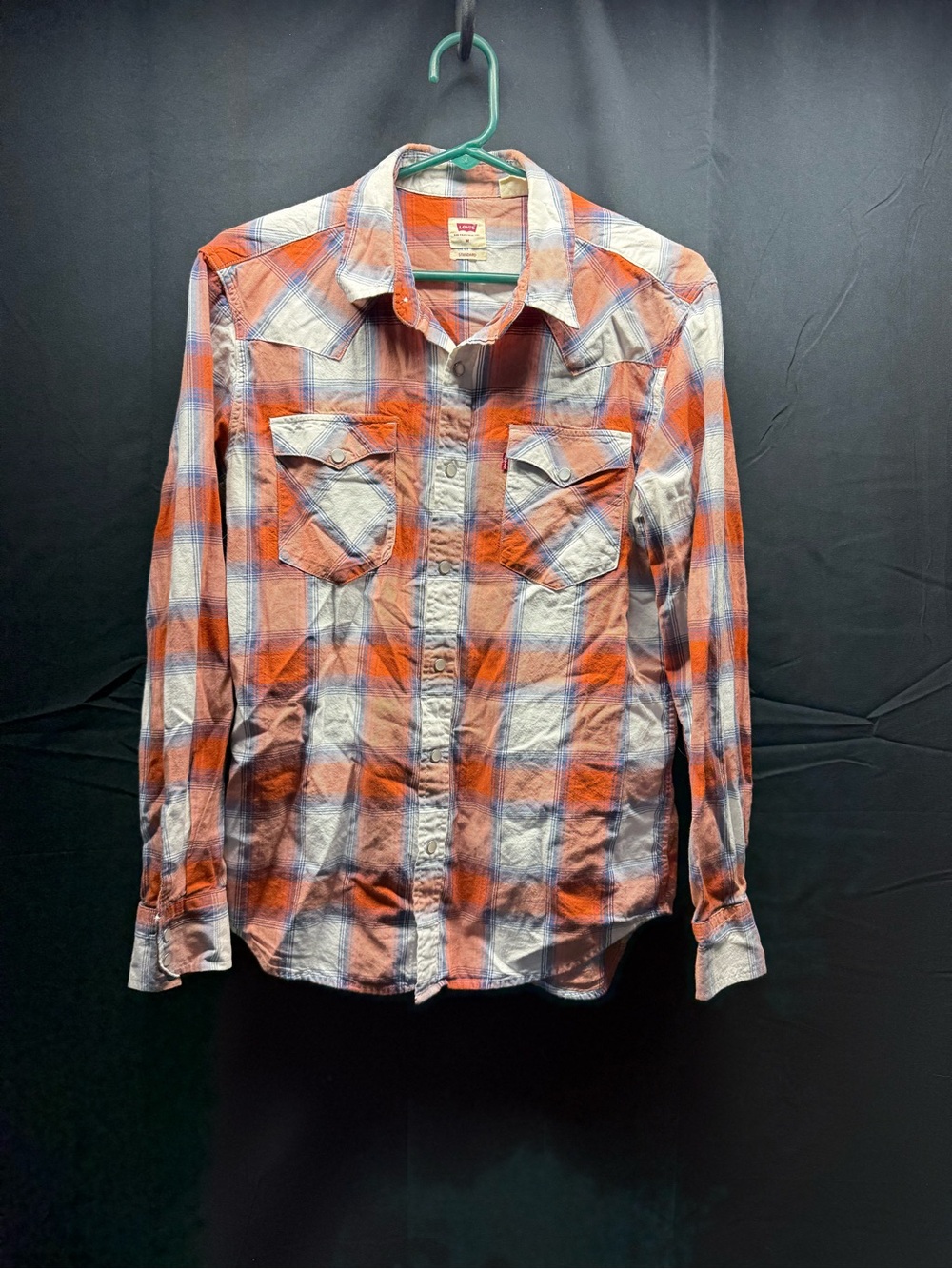 Levi's Orange and White Plaid Long-Sleeve Button-Down Shirt Sz M (6ad)